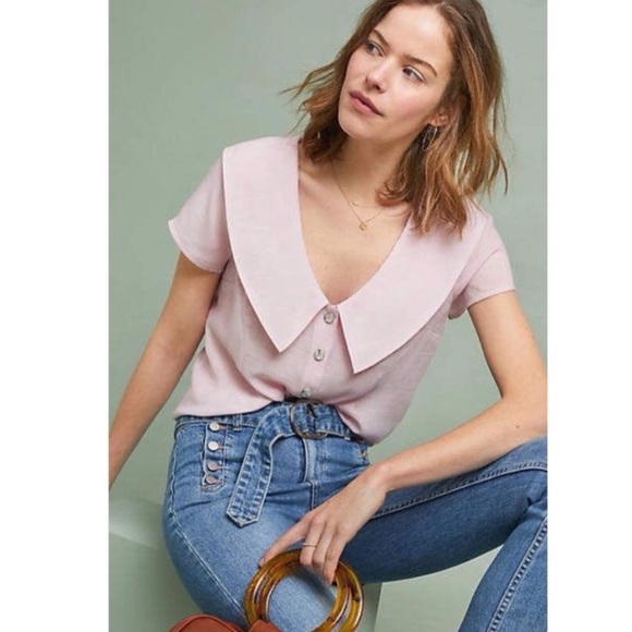 Anthropologie Maeve Austen Collard Pink Blouse - Picture 2 of 6